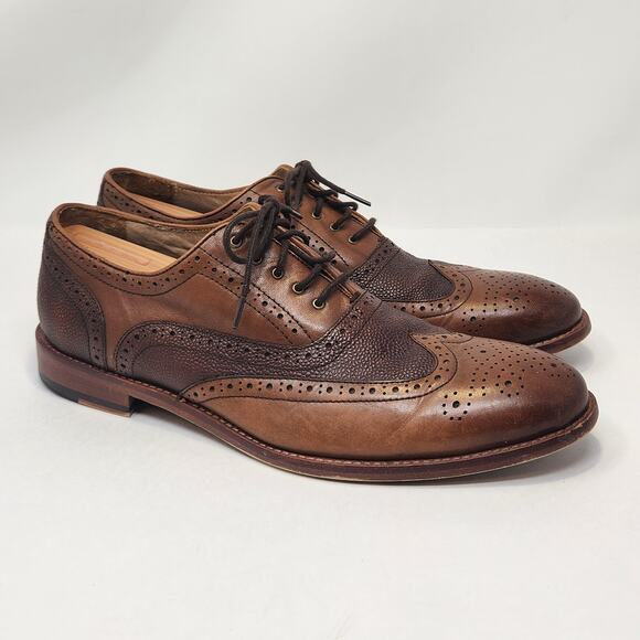 Warfield and Grand Casey Wingtip Oxford Dress Shoes Men Size 9.5 Brown Leather